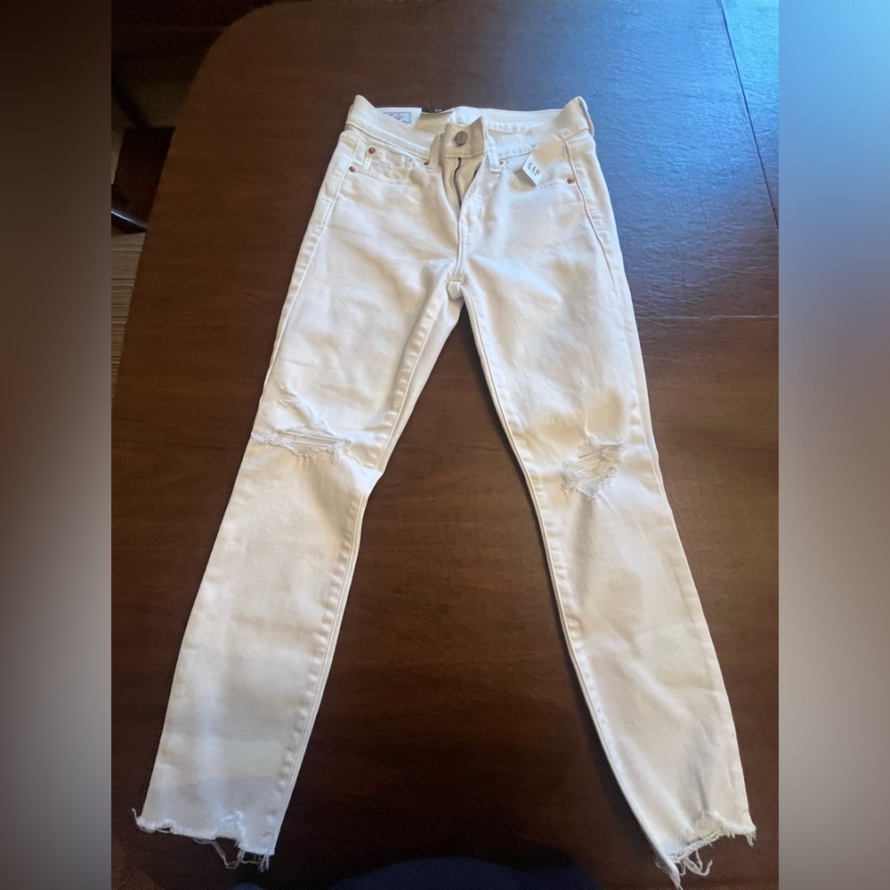 petite GAP Size 25 /0 white true skinny mid rise jeans nwt petite